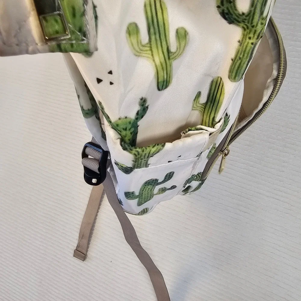Cactus‎ Print Diaper Bag Backpack White Green Desert Succulent Travel Bag